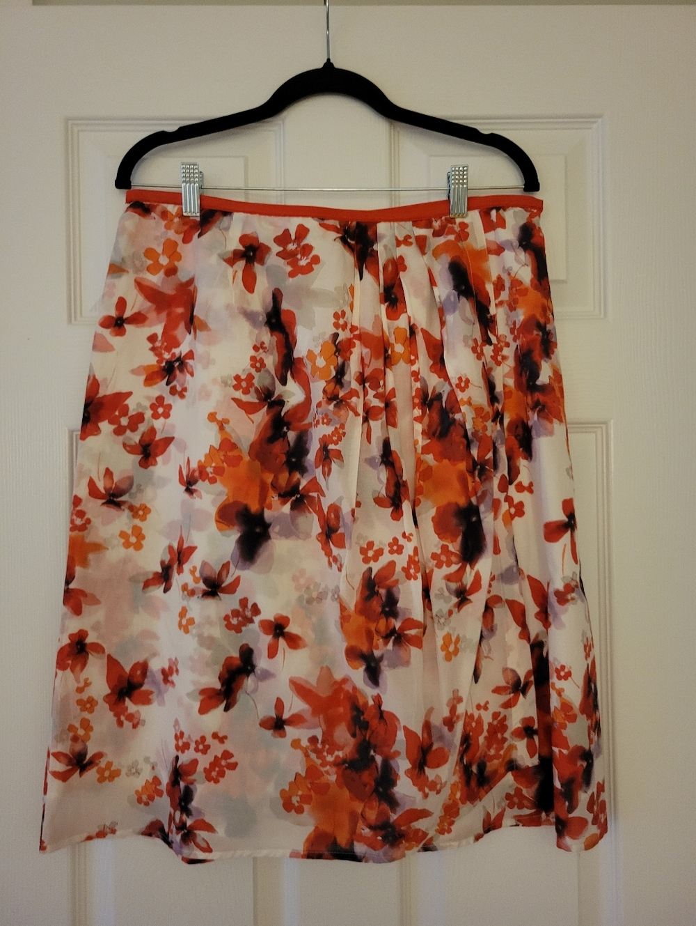 Nic & Zoe Size 14 Floral Chiffon Faux Wrap Lined A-Line Skirt - Orange Floral